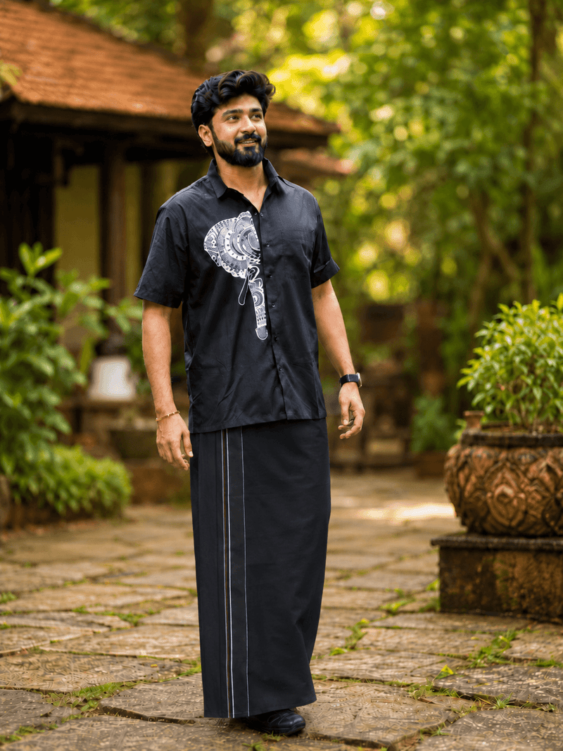 Elephant Print Black Cotton Shirt for Men AROMIE | Affordable Indian Clothes & Dresses in Canada