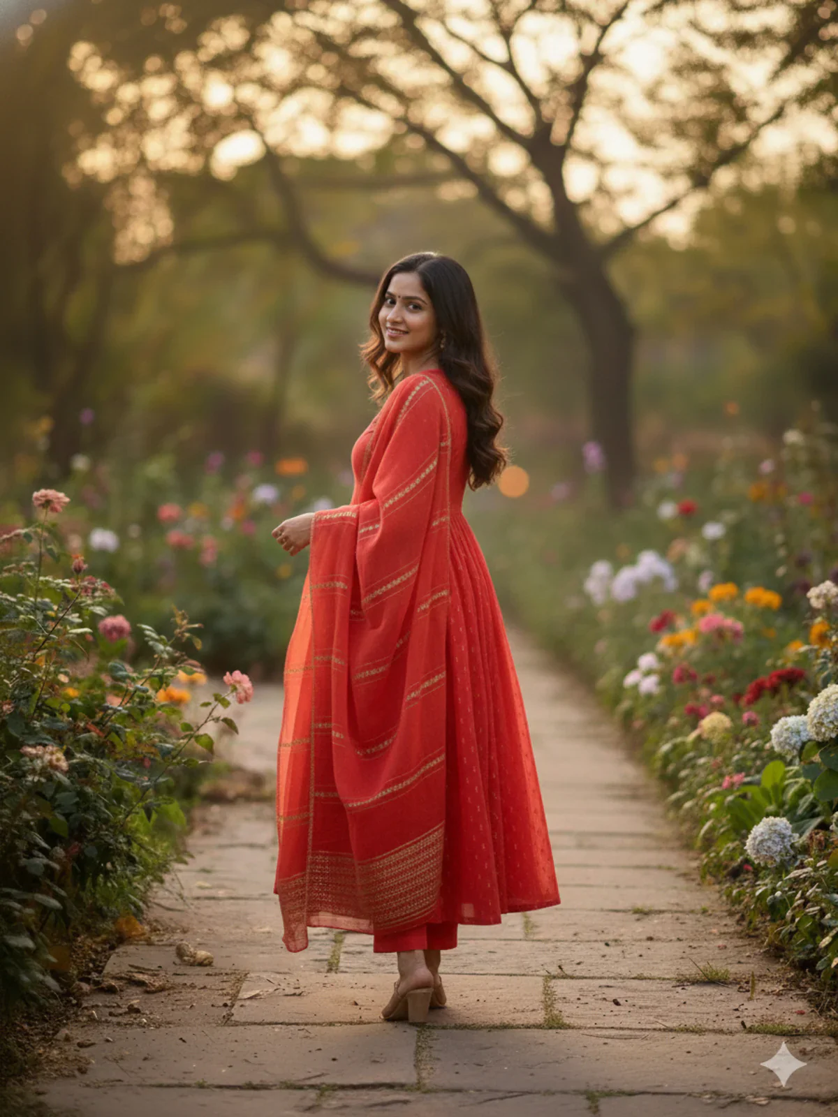 Chanderi Embroidered Anarkali Calf Length Kurta and Pant With Dupatta