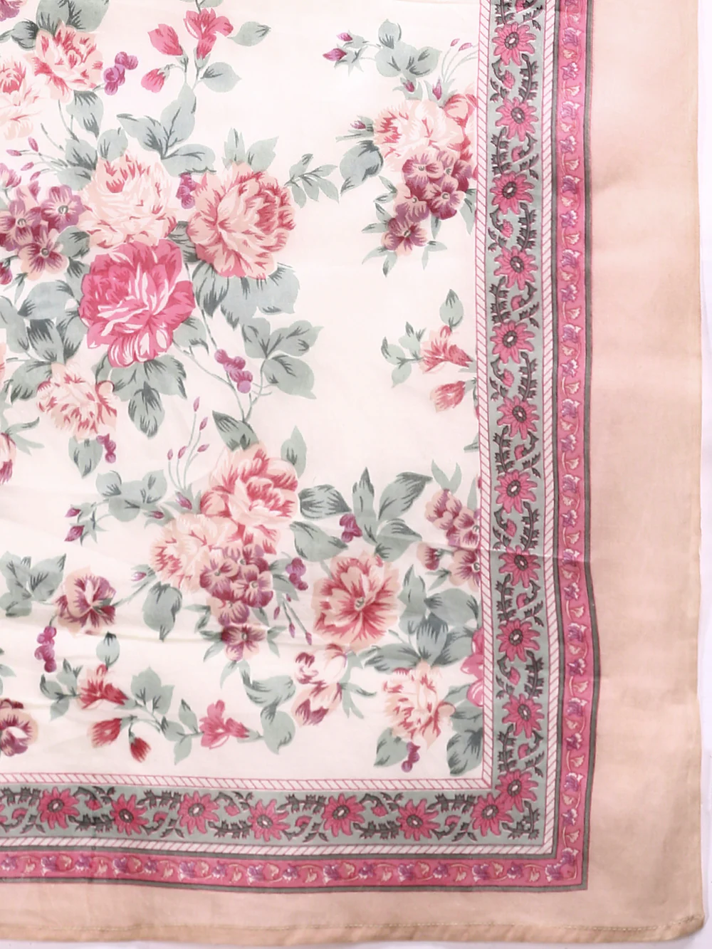 Soft Cotton Cream Floral Printed Anarkali Kurta With Cotton Printed Dupatta & Straight Bottom