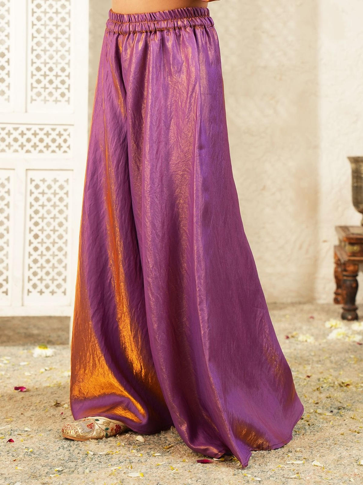 Girls Dyed Regular Kurta with Palazzos & With Dupatta