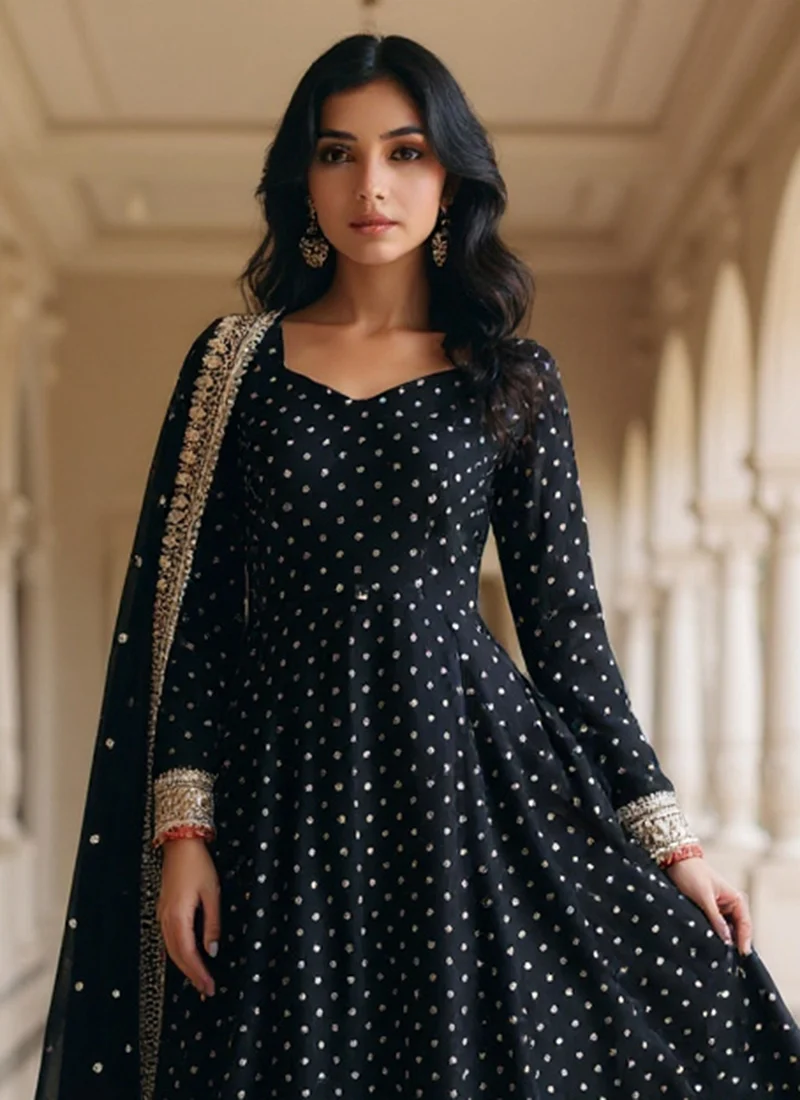 Outstanding Black Color Sequence Work Anarkali Gown