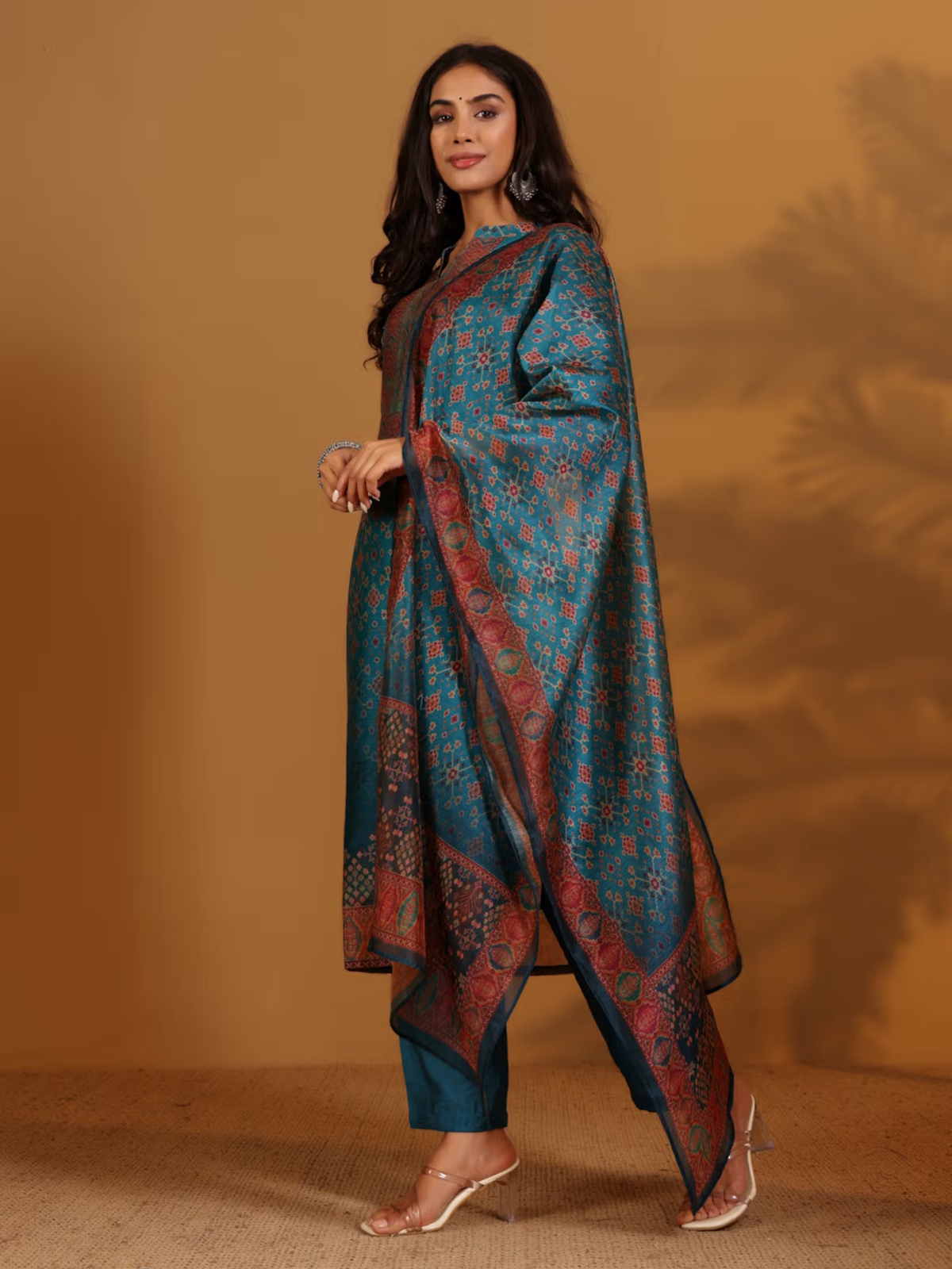 Women Patola Print Straight Kurta with Pants & Dupatta | XXL