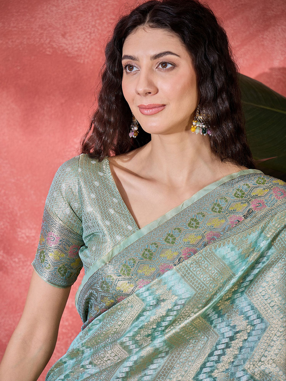Blue Silk Blend Saree with Ethnic Motif Weave & Zari Detail