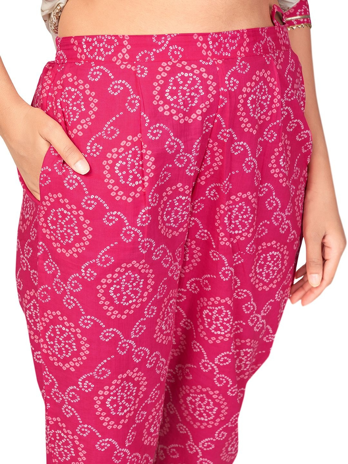 Women’s Beige Bandhani Print Anarkali Kurta Pant Set with Dupatta