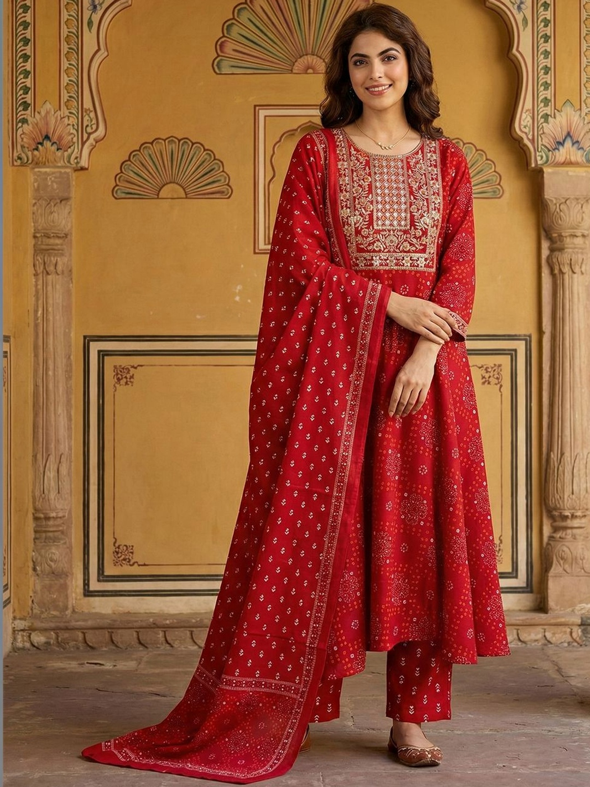 Women Ethnic Motifs Embroidered Regular Pure Cotton Kurta with Trousers & With Dupatta