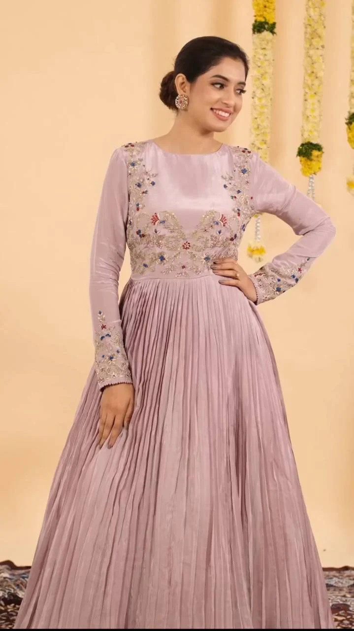 Chinon Sequins Embroidered Gown with Kalamkari Dupatta