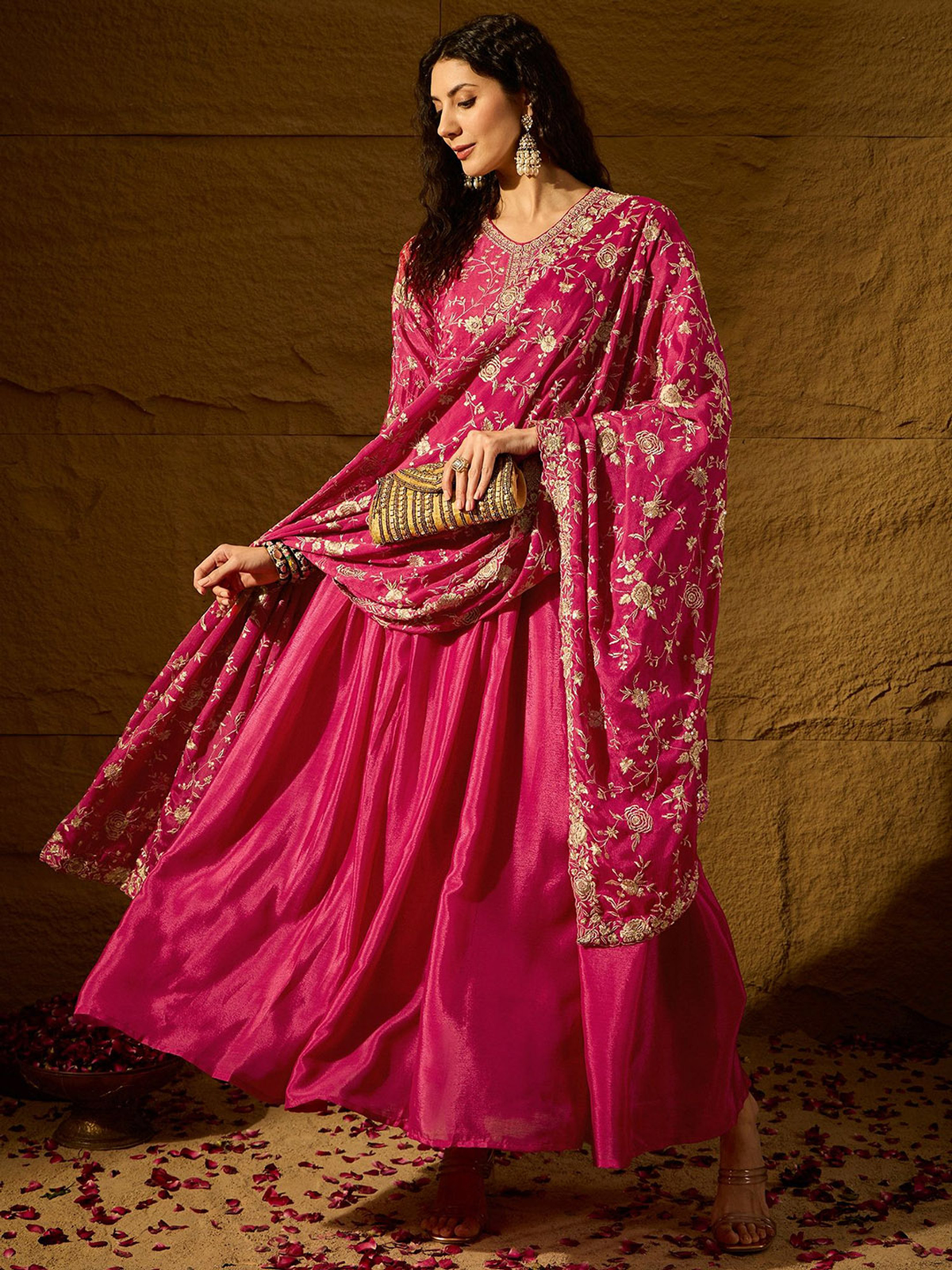 Embroidered Anarkali Ethnic Gown With Dupatta