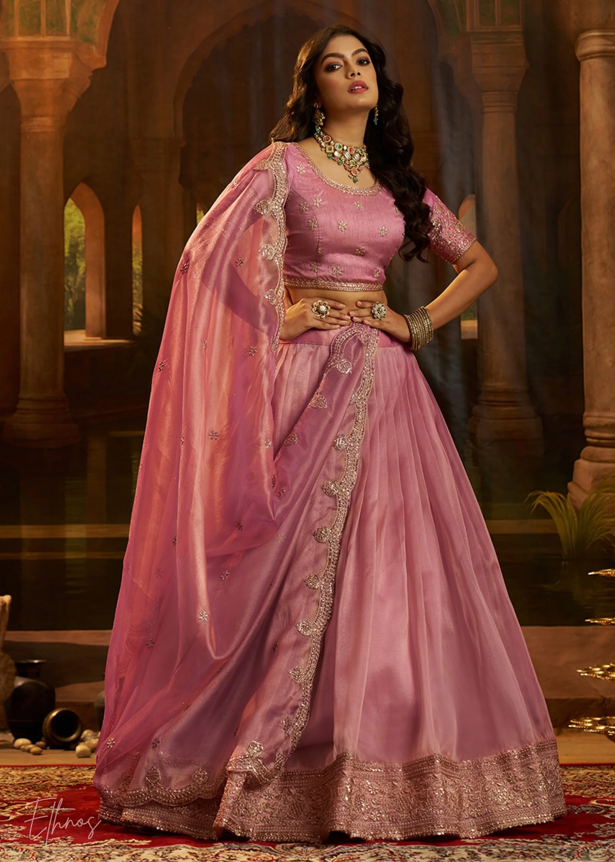 Pink Organza Art Silk Lehenga