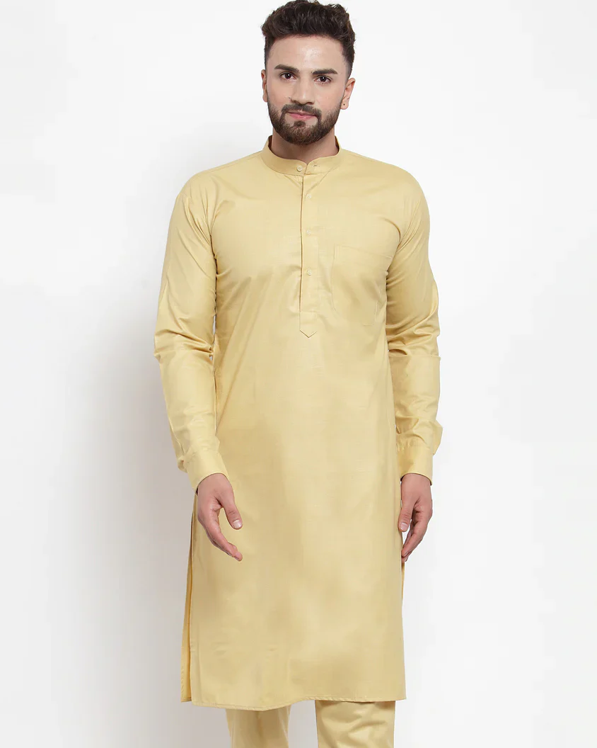 Jompers Men Beige Solid Kurta