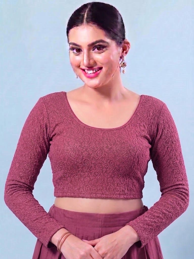Pink Stretchable Saree full Slv Blouse