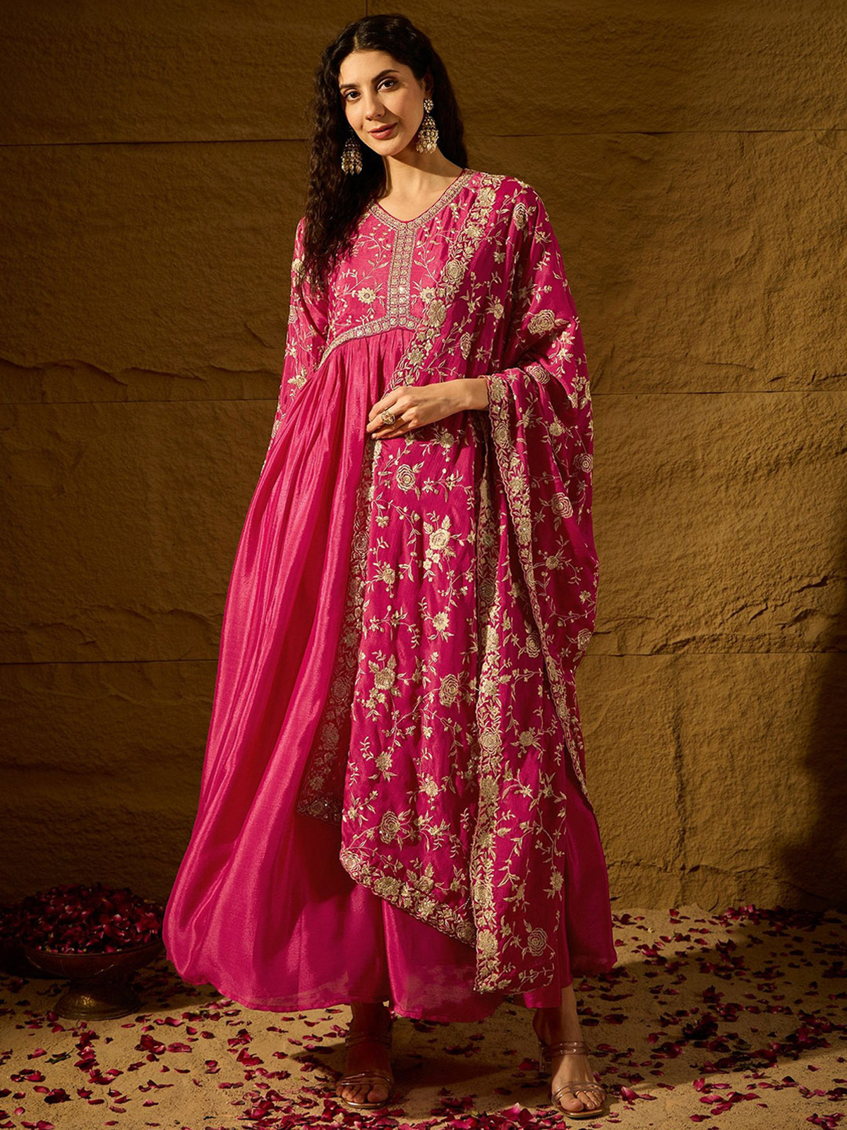 Embroidered Anarkali Ethnic Gown With Dupatta