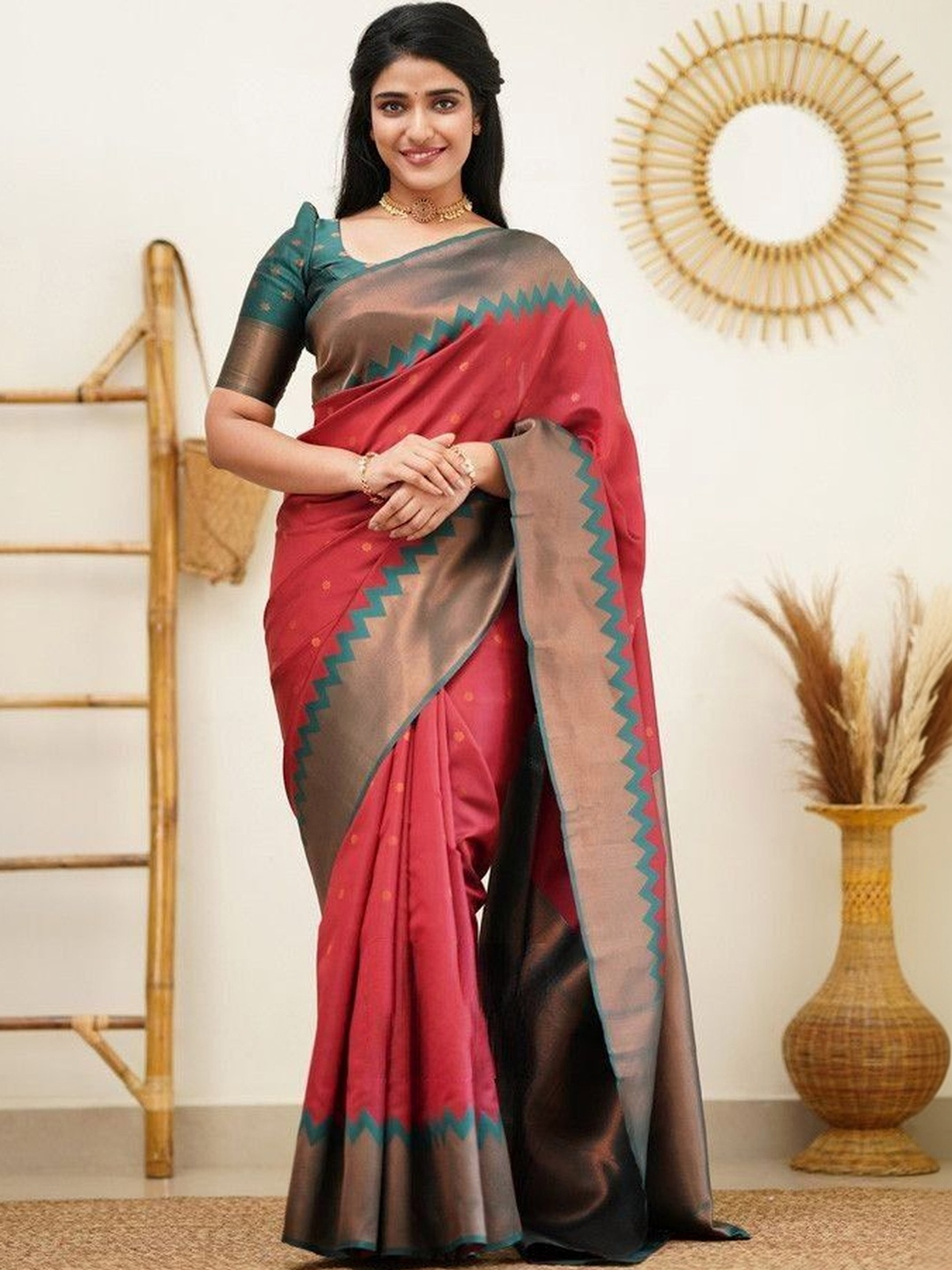Maroon Banarasi Jacquard Silk Saree with Zari Woven Border