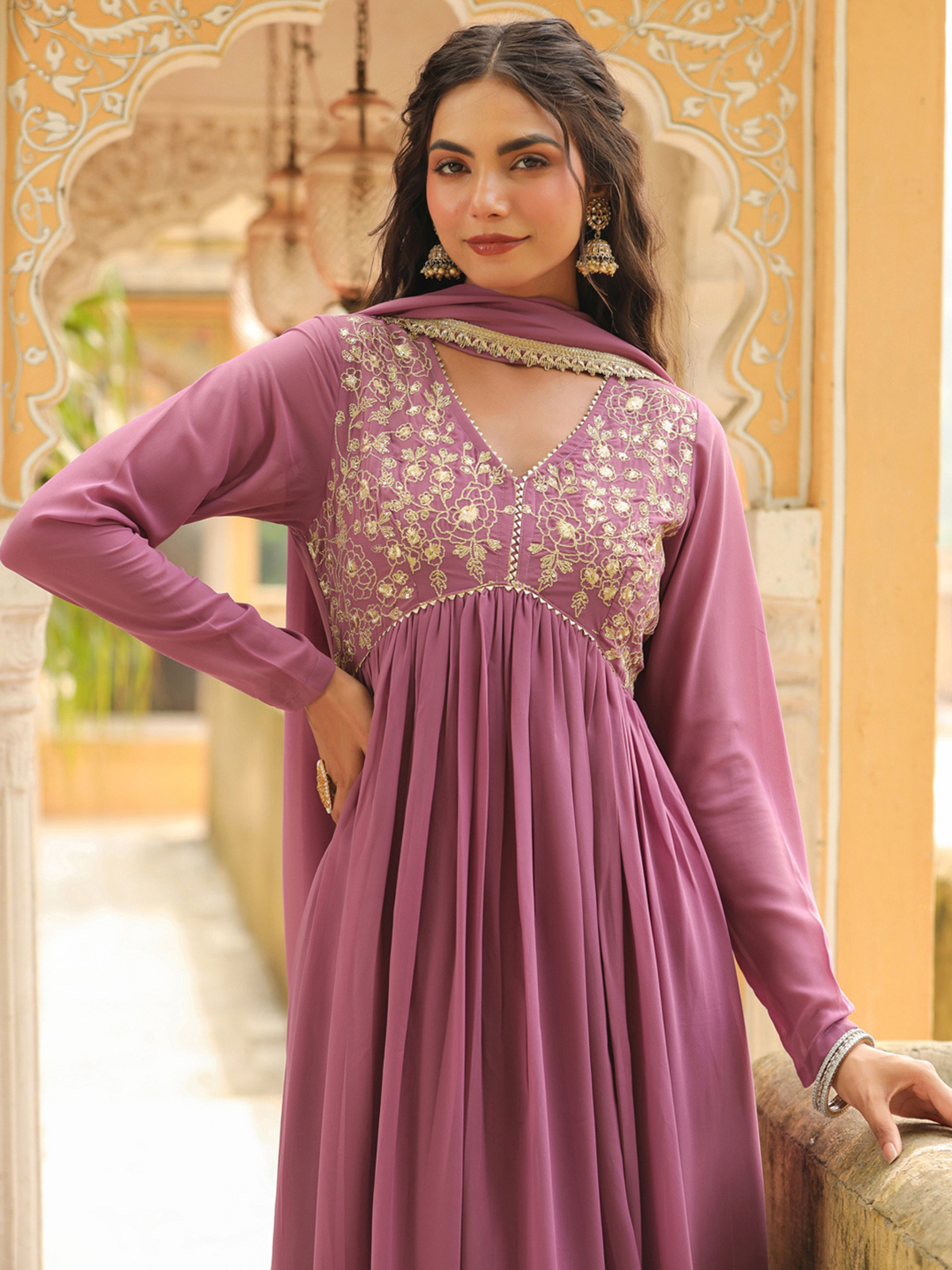 Maroon Printed Silk Blend Anarkali Kurta Set with Dupatta (Copy)