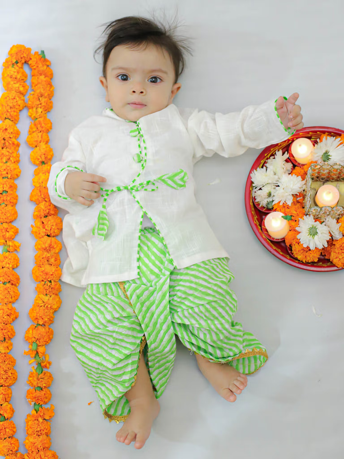 Ethnic Dhoti Kurta for New Born Baby Boy- White (Set of 2)