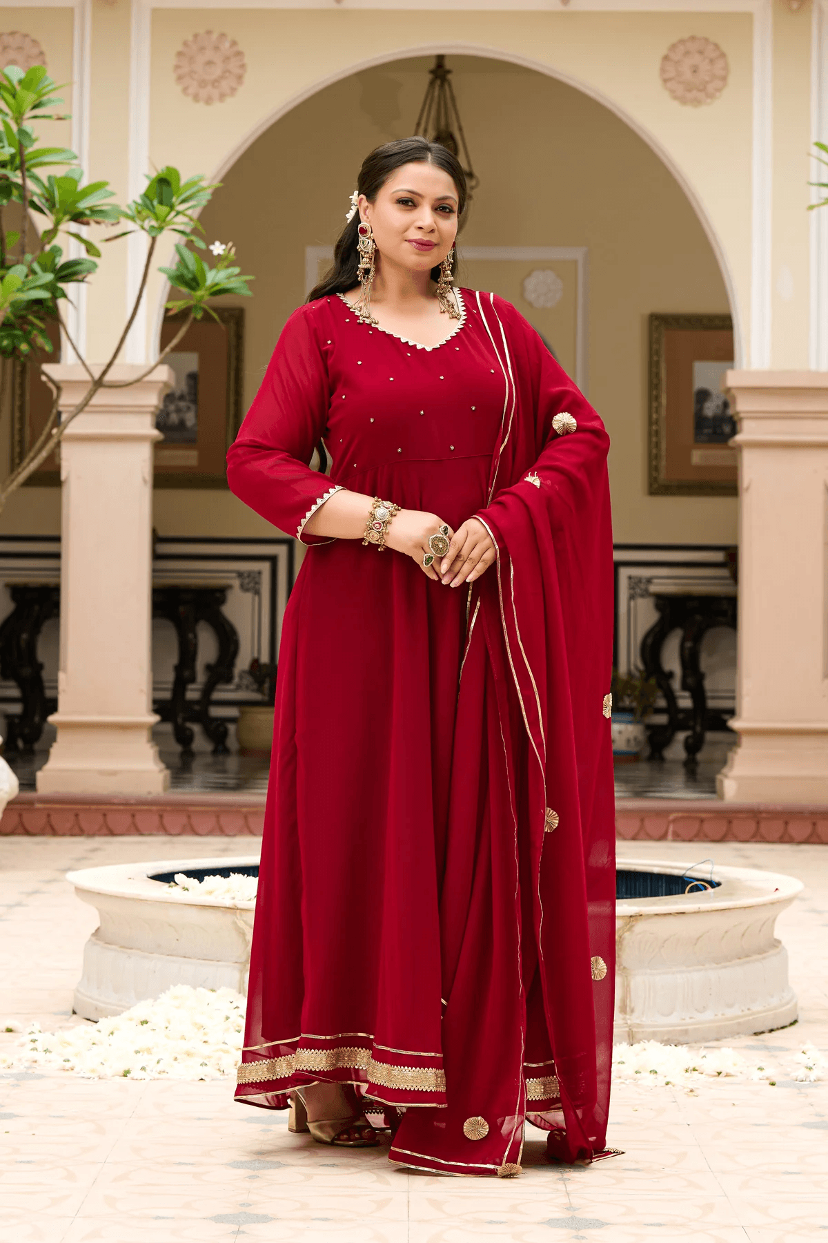 Women Embroidered Zari Georgette Anarkali Kurta with Dupatta