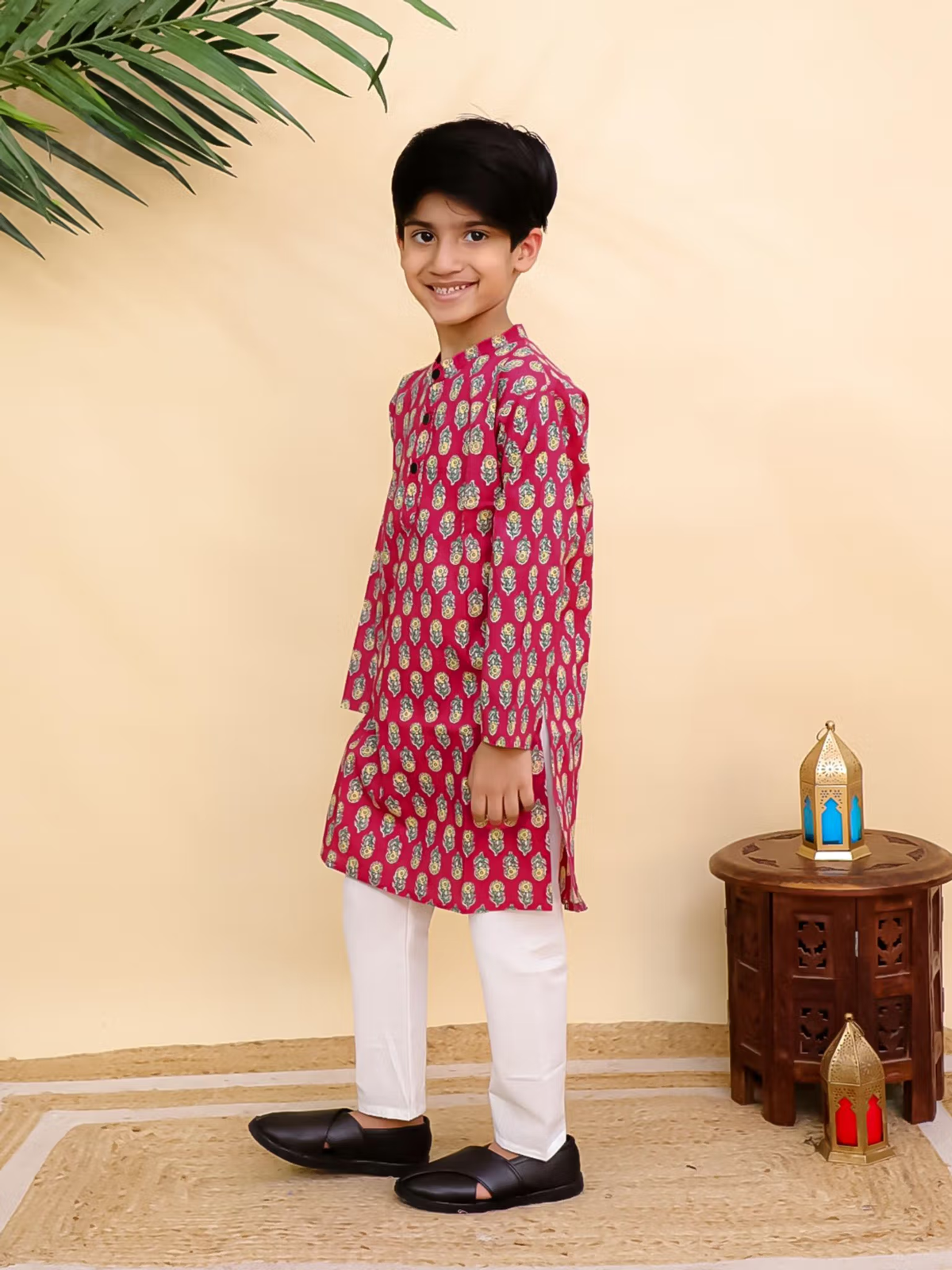 Red Printed Regular Fit Kurta and Pyjama (Set of 2)