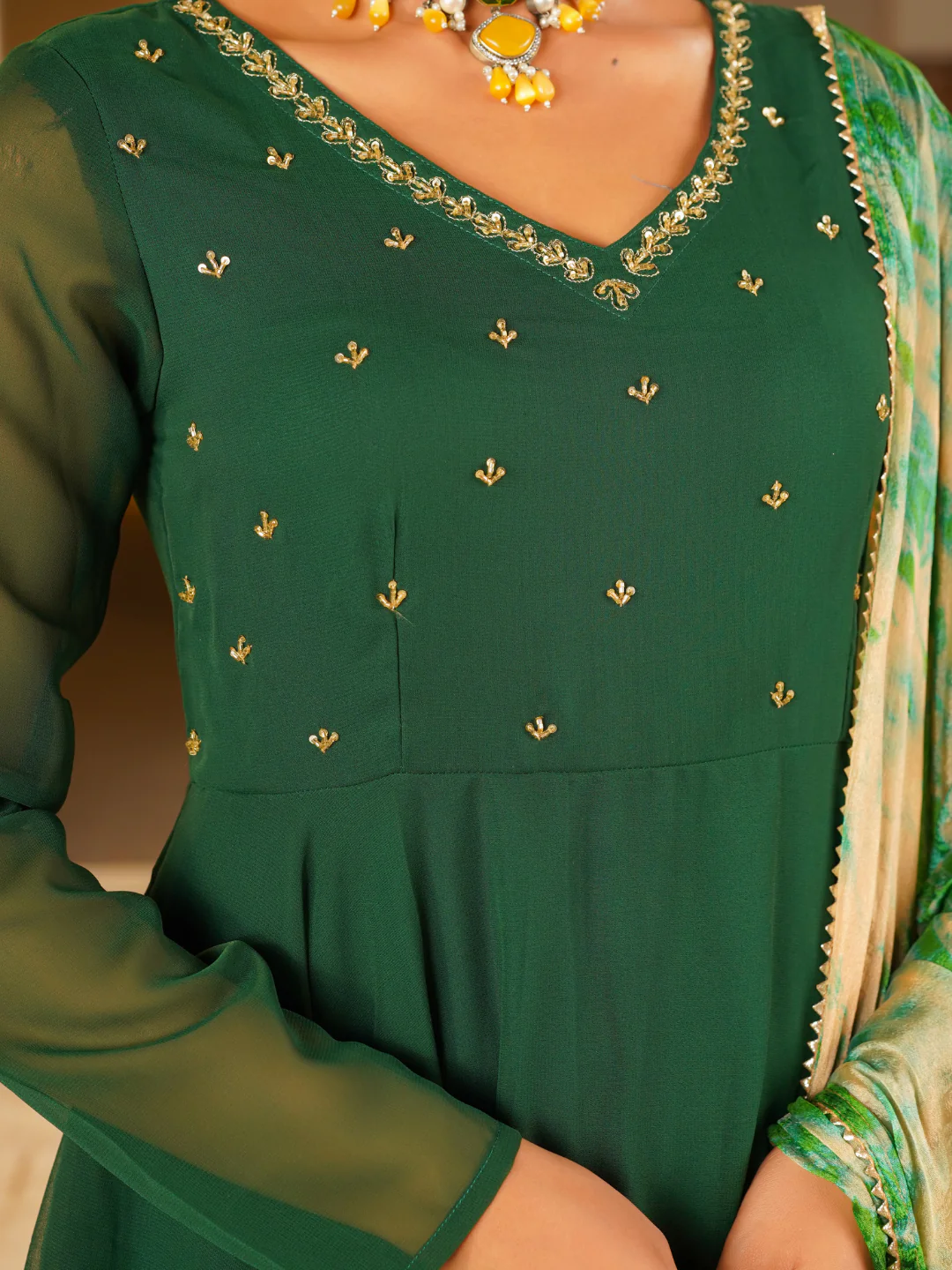 Zarreen Handwork Anarkali Set – Olive Green