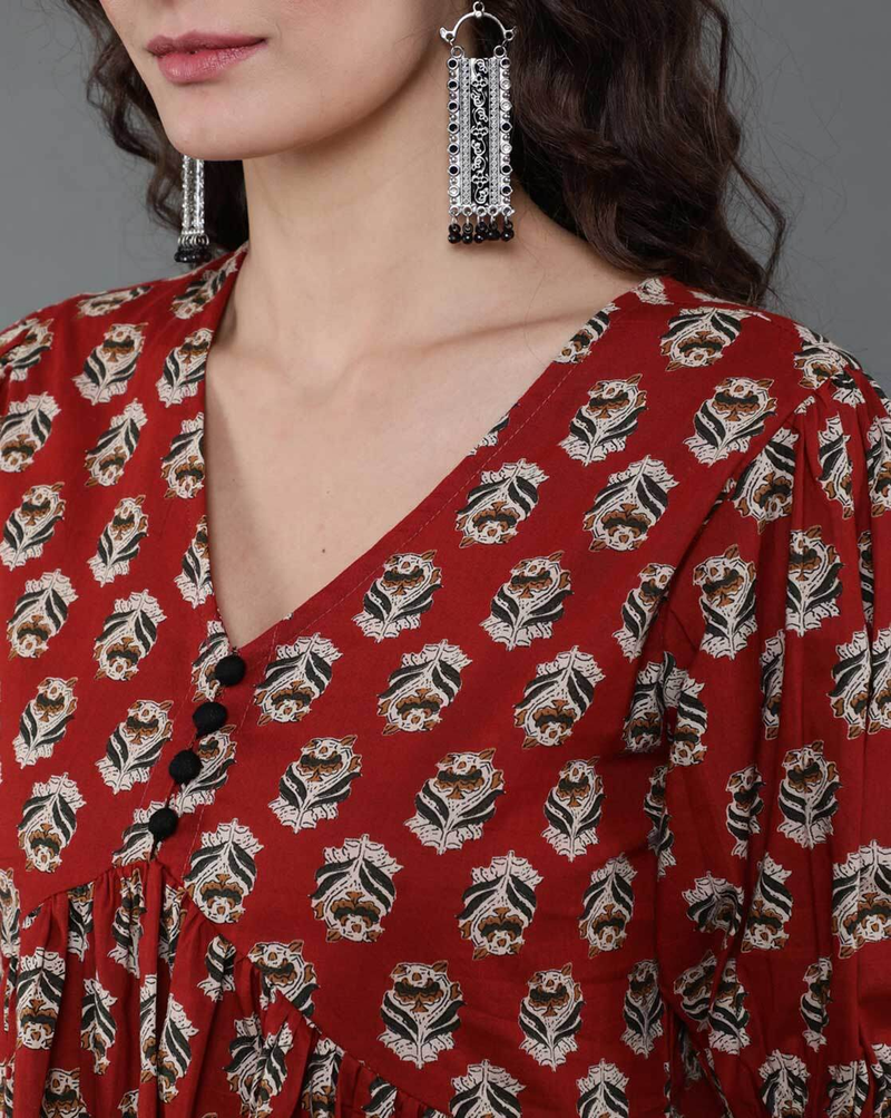 Women Floral Print Flared Tunic