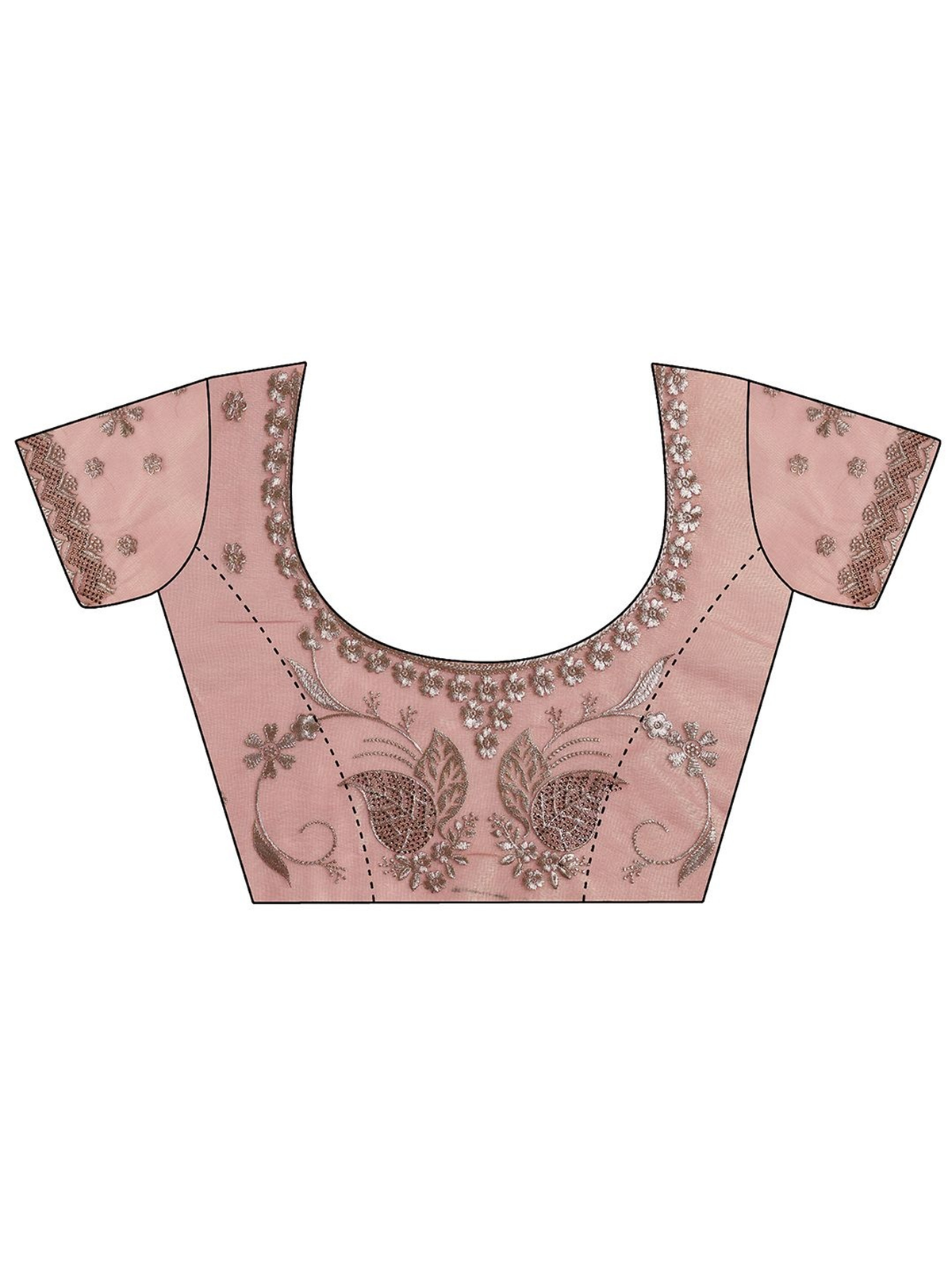 Pink Floral Embroidered Net Saree with Blouse Piece aromie