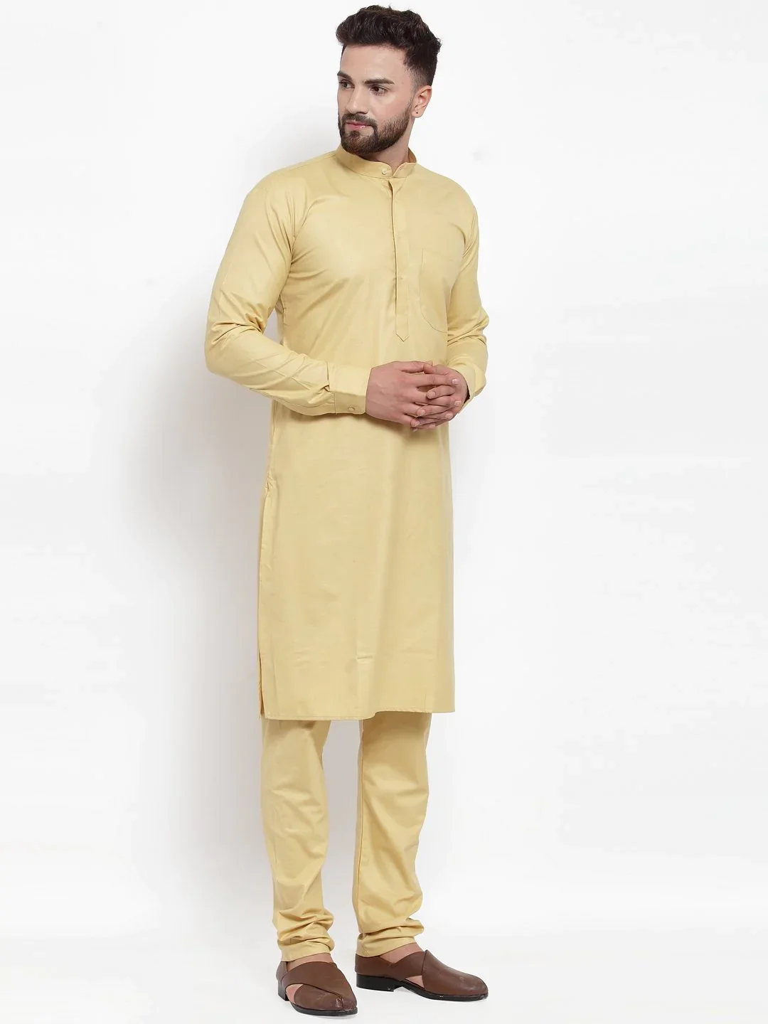 Jompers Men Beige Solid Kurta