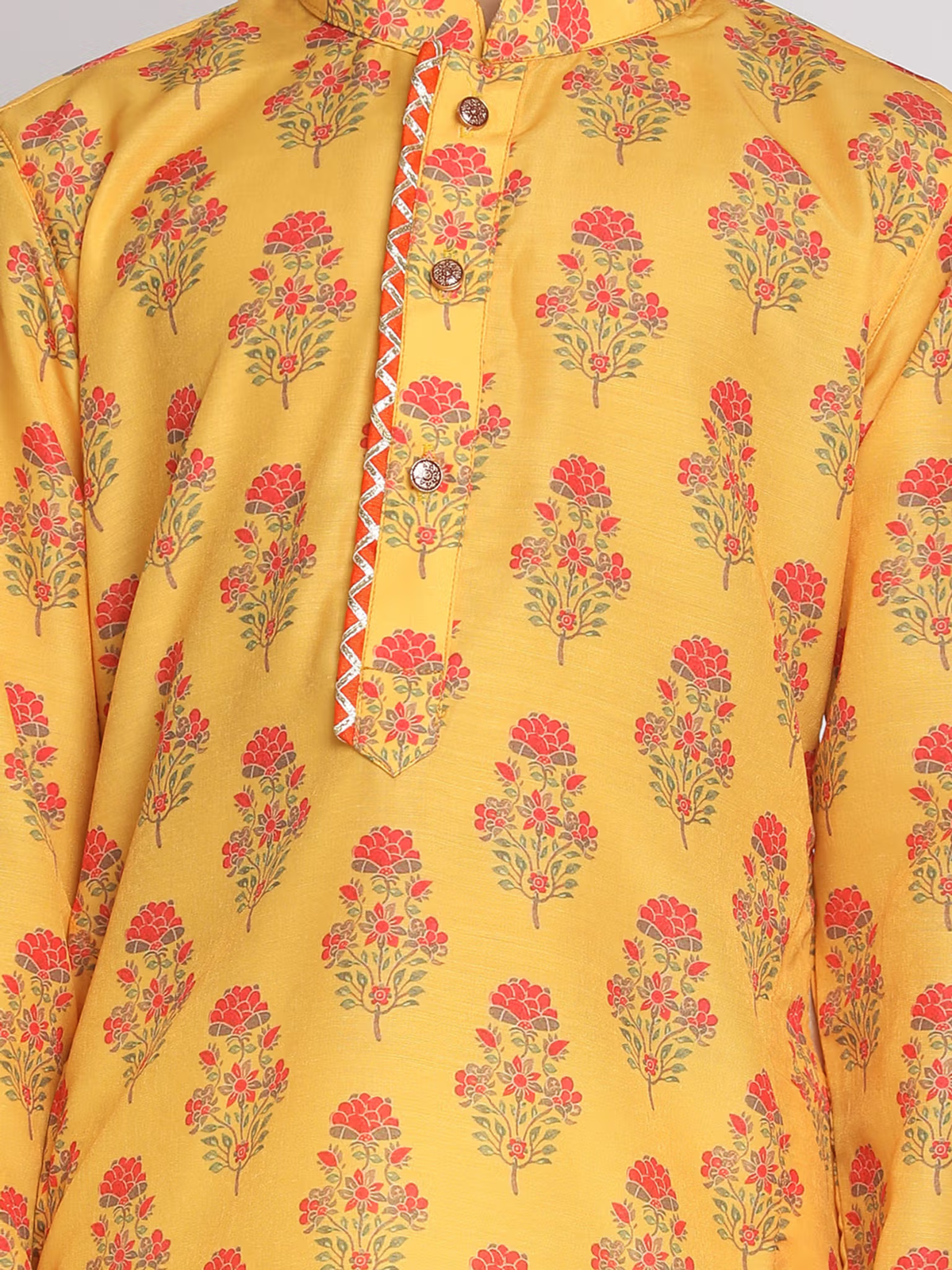 Boys Multicolor-Base-Mustard And Cream Kurta Patiala (Set of 2)