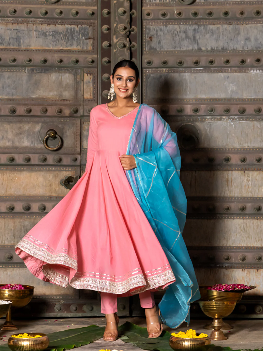PEACH REGAL GOTA ANARKALI SET