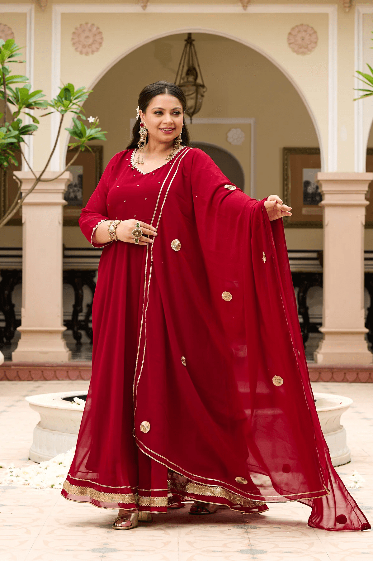 Women Embroidered Zari Georgette Anarkali Kurta with Dupatta