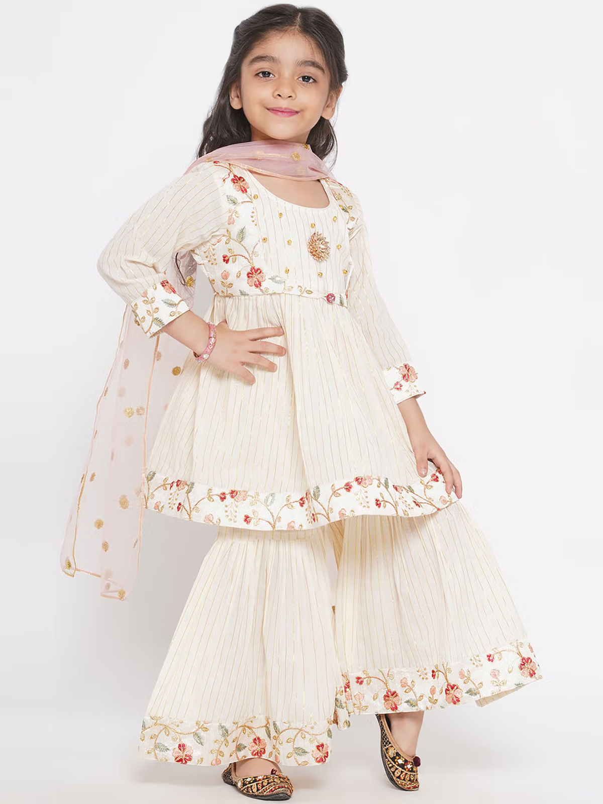 Floral Embroidered Anarkali Kurta Set for Kids