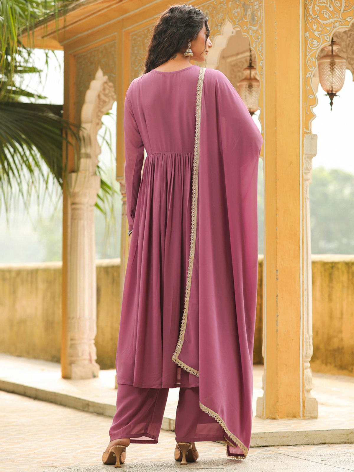 Maroon Printed Silk Blend Anarkali Kurta Set with Dupatta (Copy)
