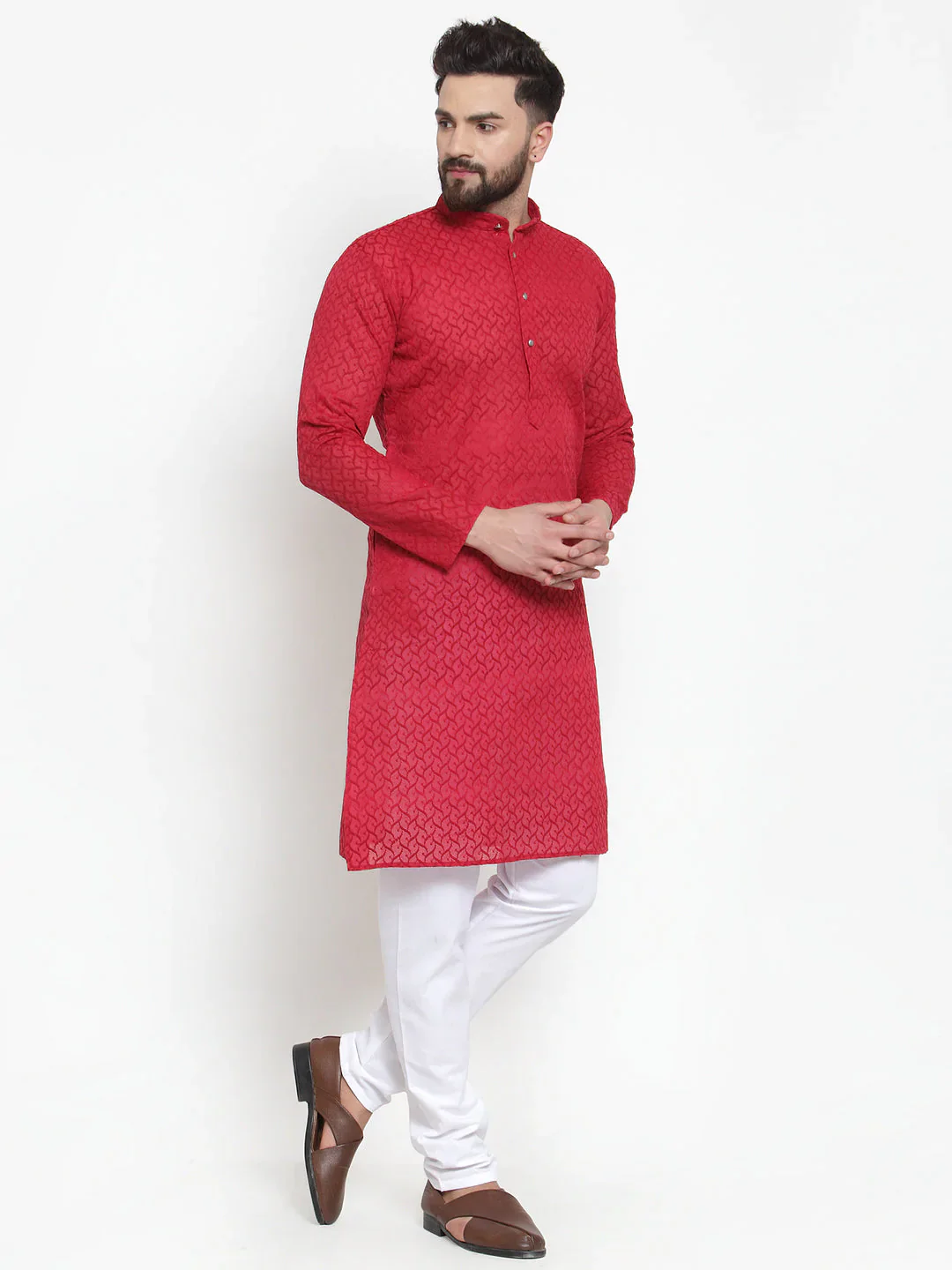 Jompers Men Maroon Chikan Kurta Only