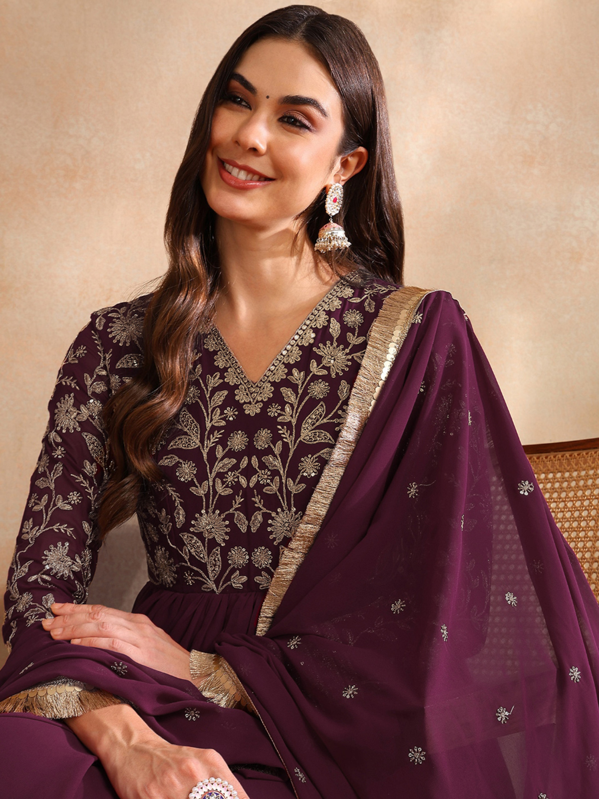 Floral Embroidered Georgette Gown Ethnic Dress & Dupatta