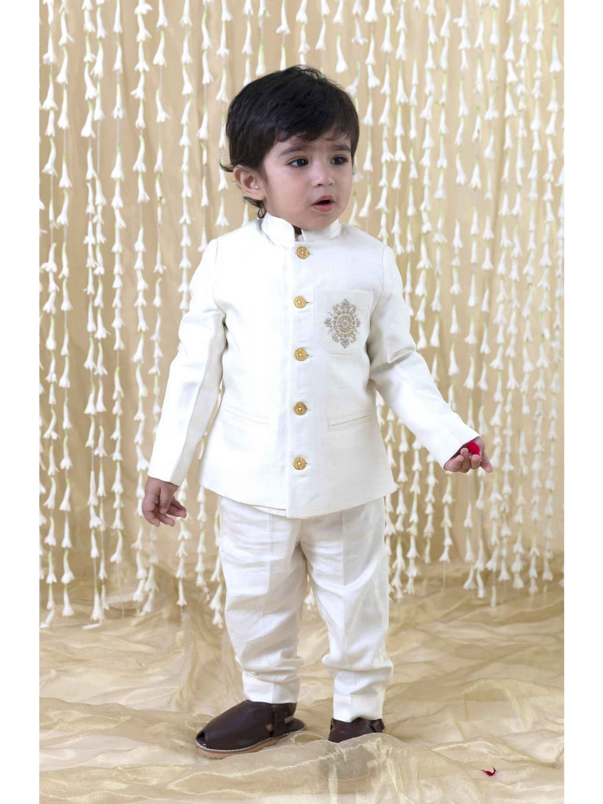 Riwayat Bandhgala for Baby Boys-Cream