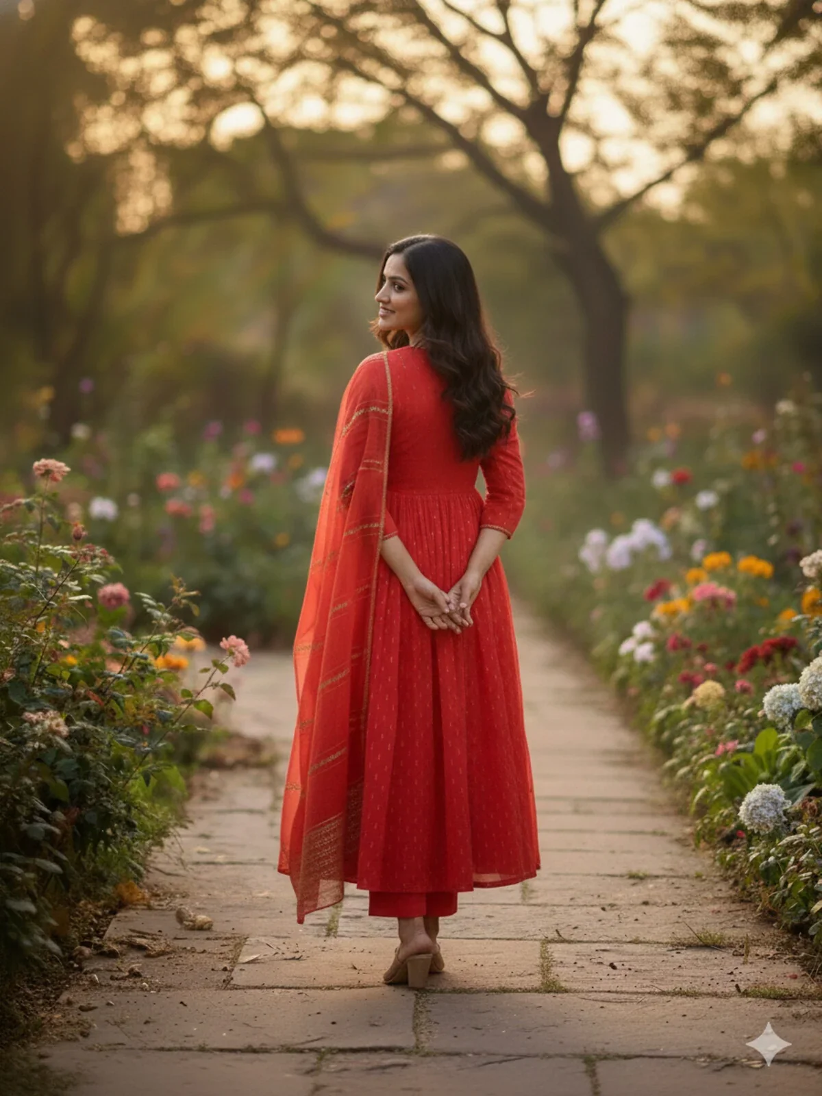 Chanderi Embroidered Anarkali Calf Length Kurta and Pant With Dupatta