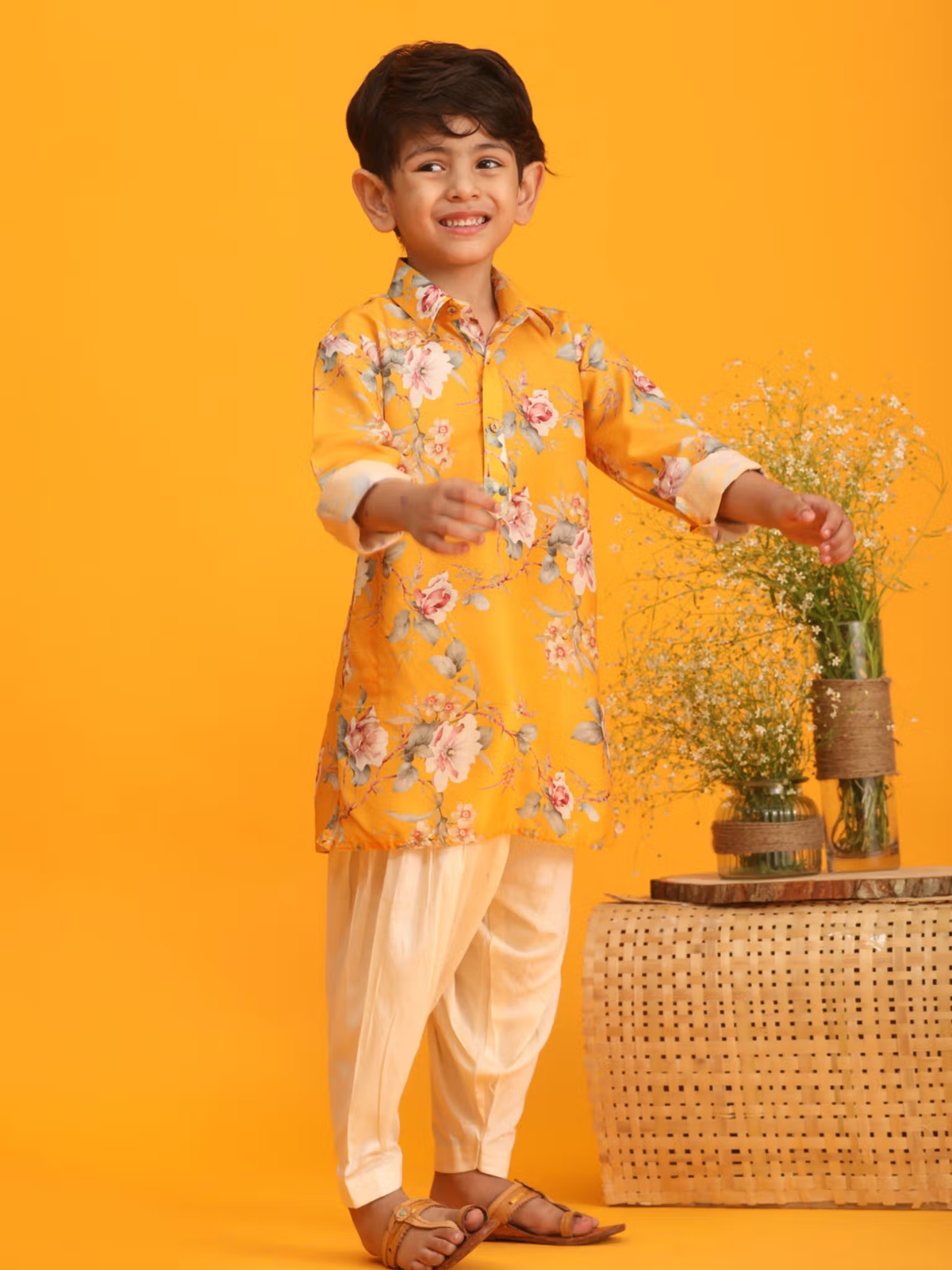 Boys Yellow Kurta Patiala (Set of 2)
