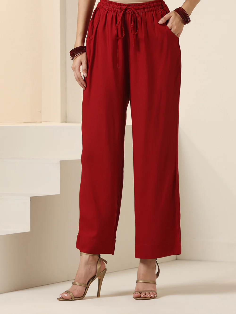 Elegant Maroon Viscose rayon Tieup Neckline Aline kurta set with rich brasso dupatta