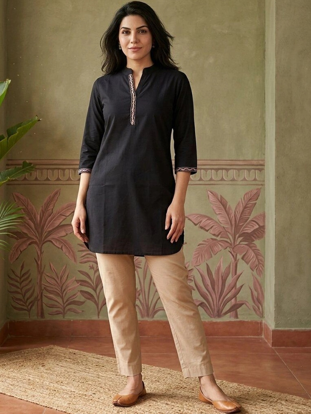 Women’s Black Embroidered Rayon Kurti AROMIE.STORE