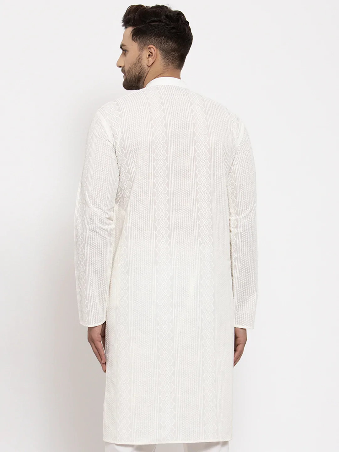 Jompers Men Cream Embroidered Kurta Only