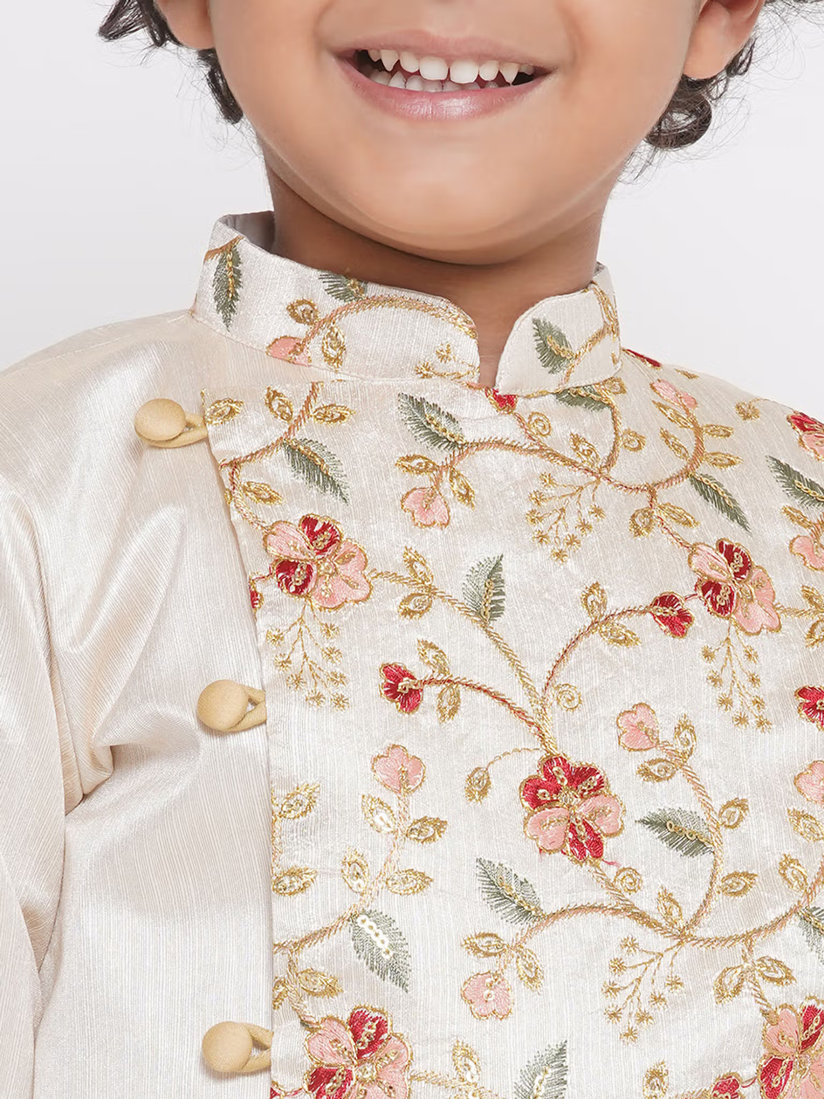 Boys Cream Floral Sherwani with Dhoti (Set of 2)
