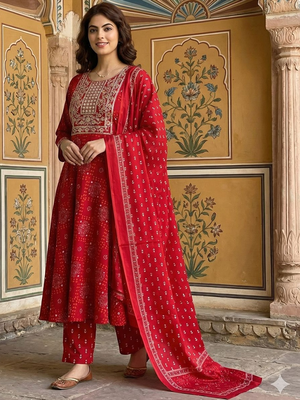 Women Ethnic Motifs Embroidered Regular Pure Cotton Kurta with Trousers & With Dupatta