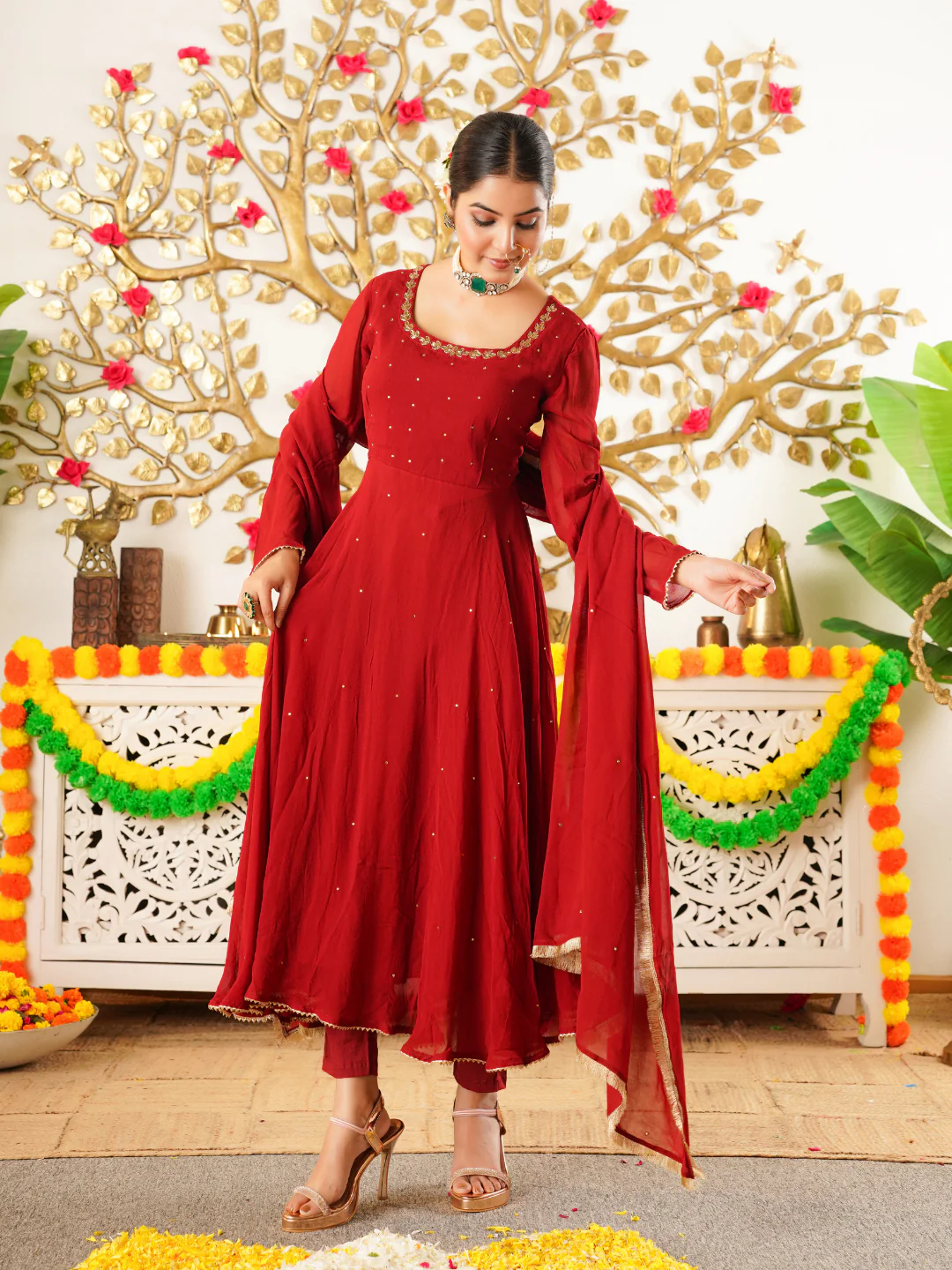 Zyra Maroon Anarkali Set – Georgette Festive Suit