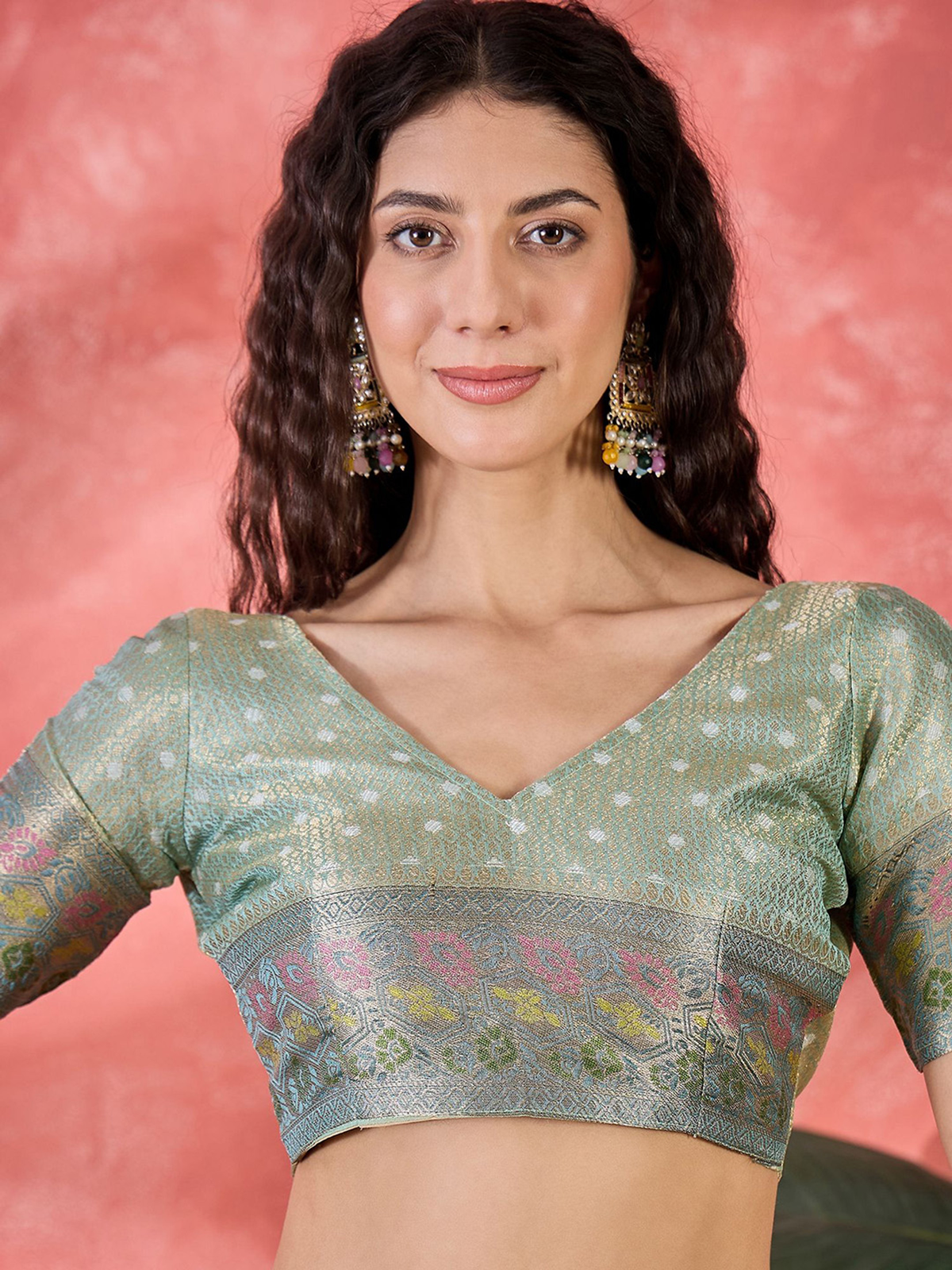 Blue Silk Blend Saree with Ethnic Motif Weave & Zari Detail