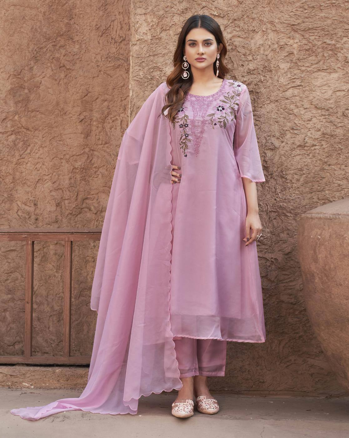 Anarkali Kurta Set Canada aromie three piece dusty pink embroidered kurta with dupatta and pants