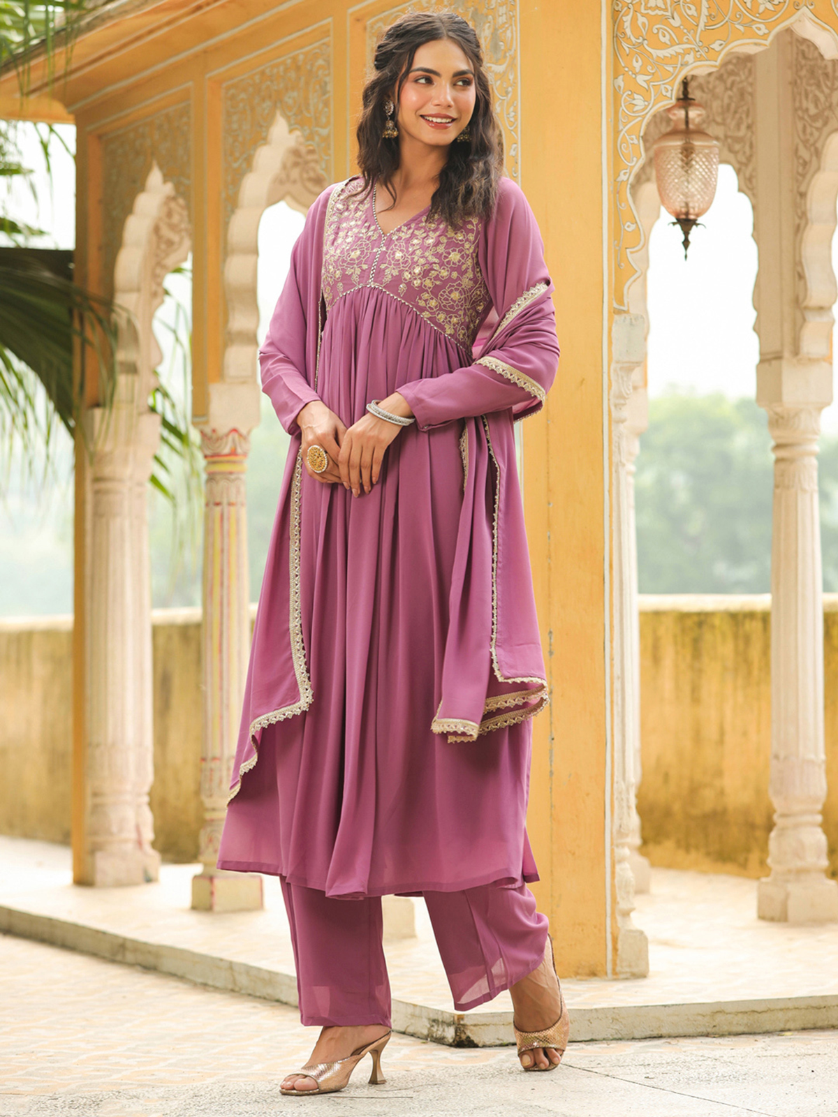 Maroon Printed Silk Blend Anarkali Kurta Set with Dupatta (Copy)