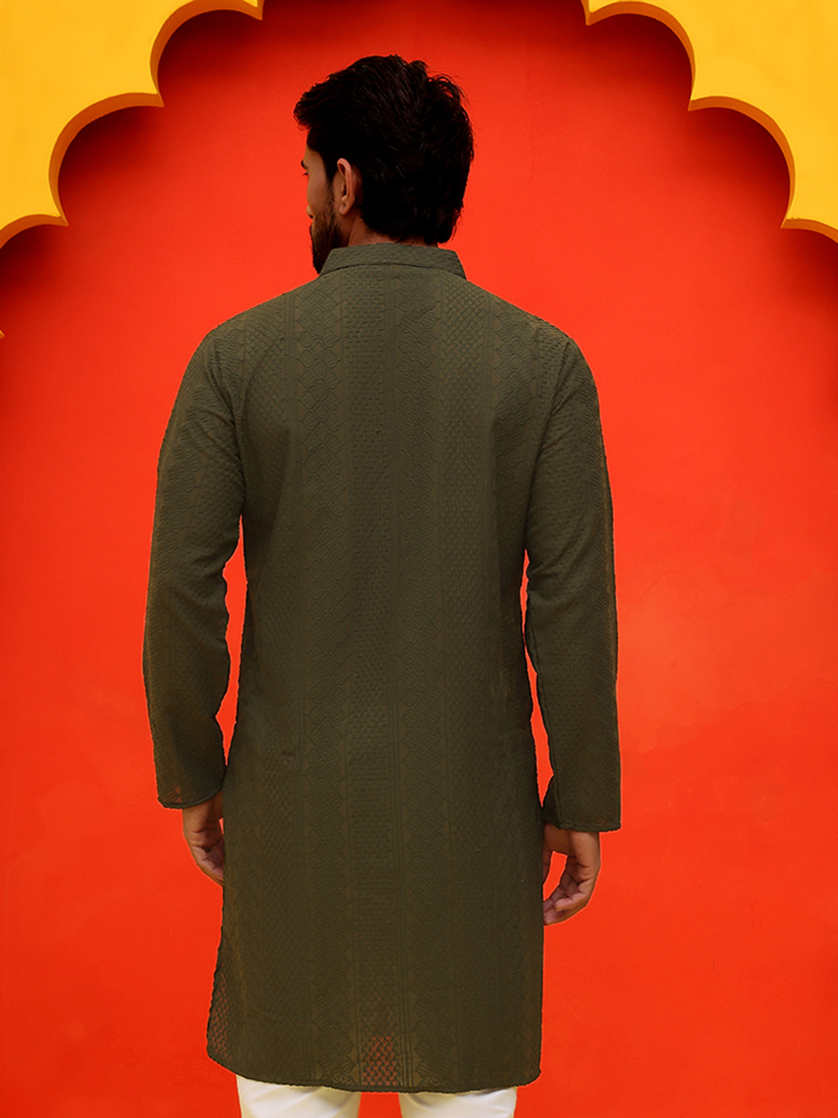 Men’s Olive Green Chikankari Cotton Kurta AROMIE | Affordable Indian Clothes & Dresses in Canada