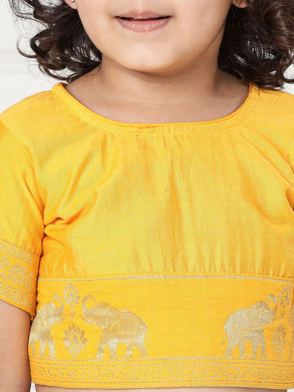Purple Elephant Zari Embroidery Chanderi Cotton Lehenga with Stitched Yellow Blouse Set