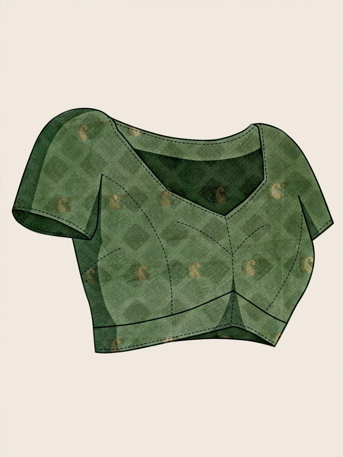 Green & Beige Banarasi Art Silk Saree with Aari Work & Woven Border