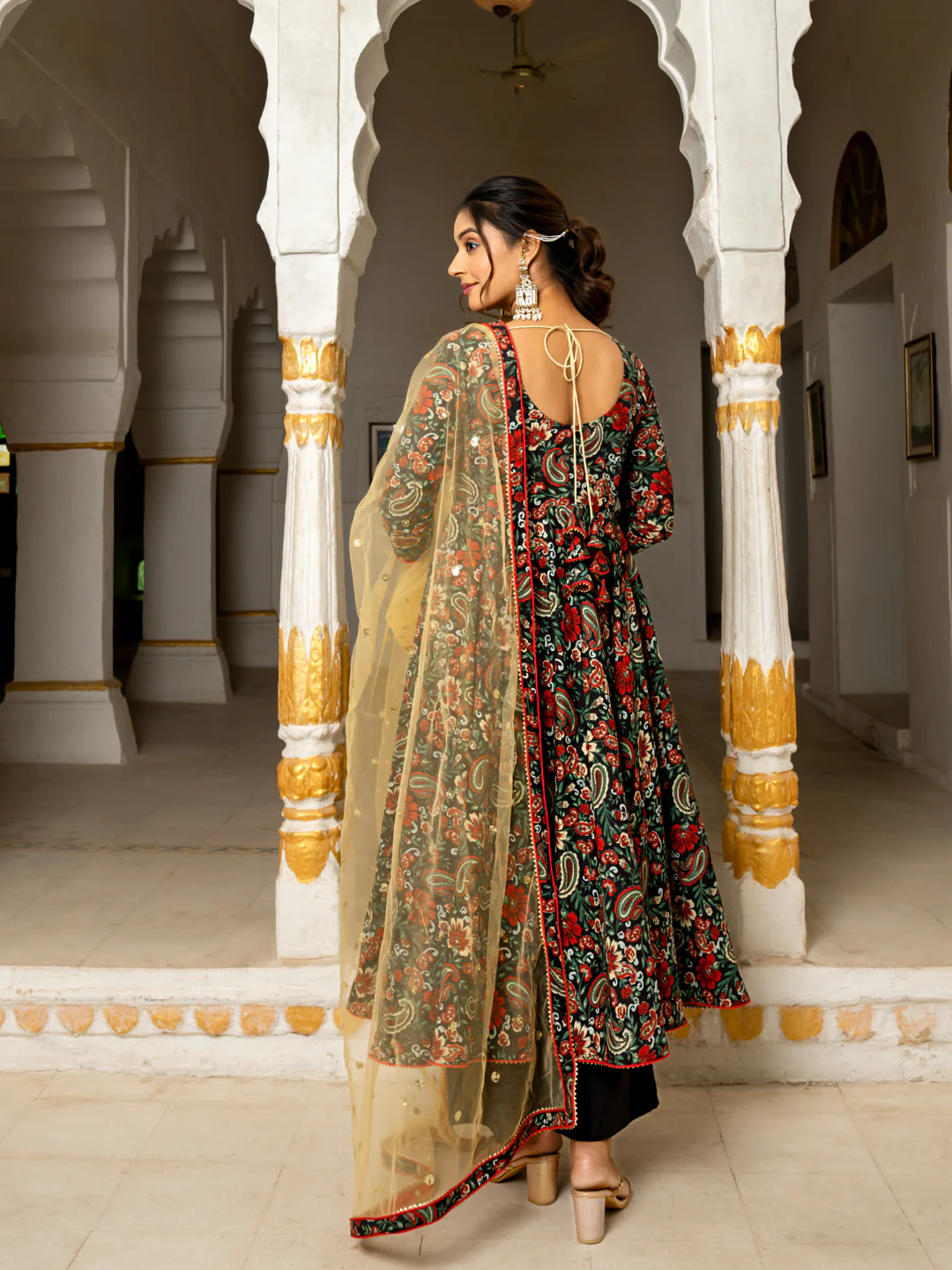 Cotton Anarkali Suit Set with Palazzo & Dupatta