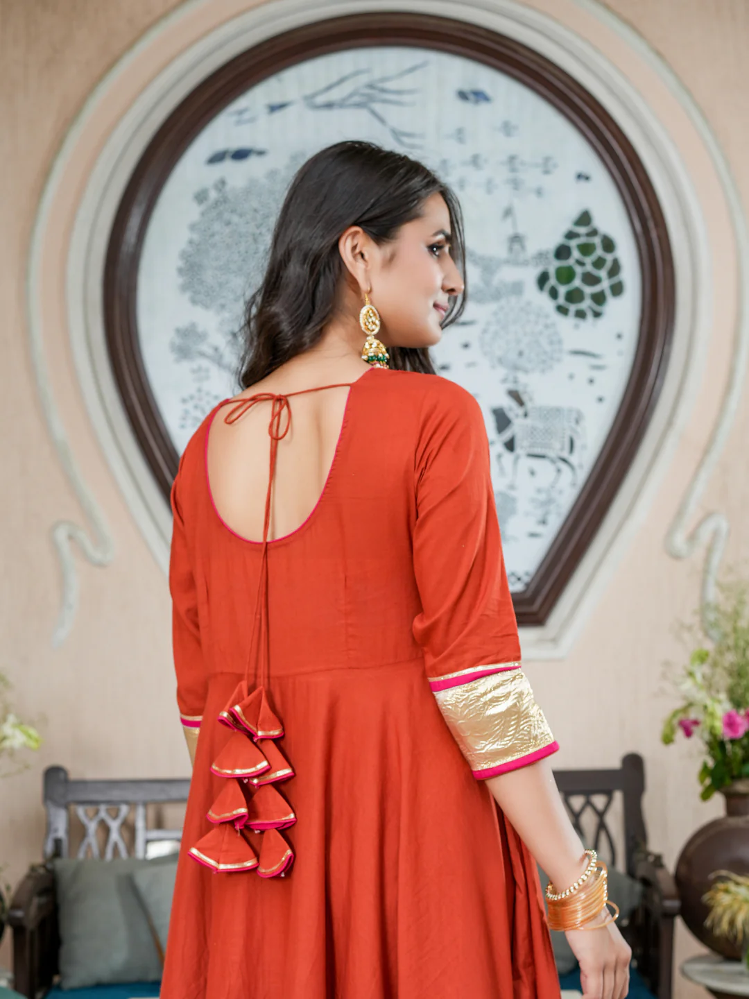 Rust Mirror Gotta Anarkali Set