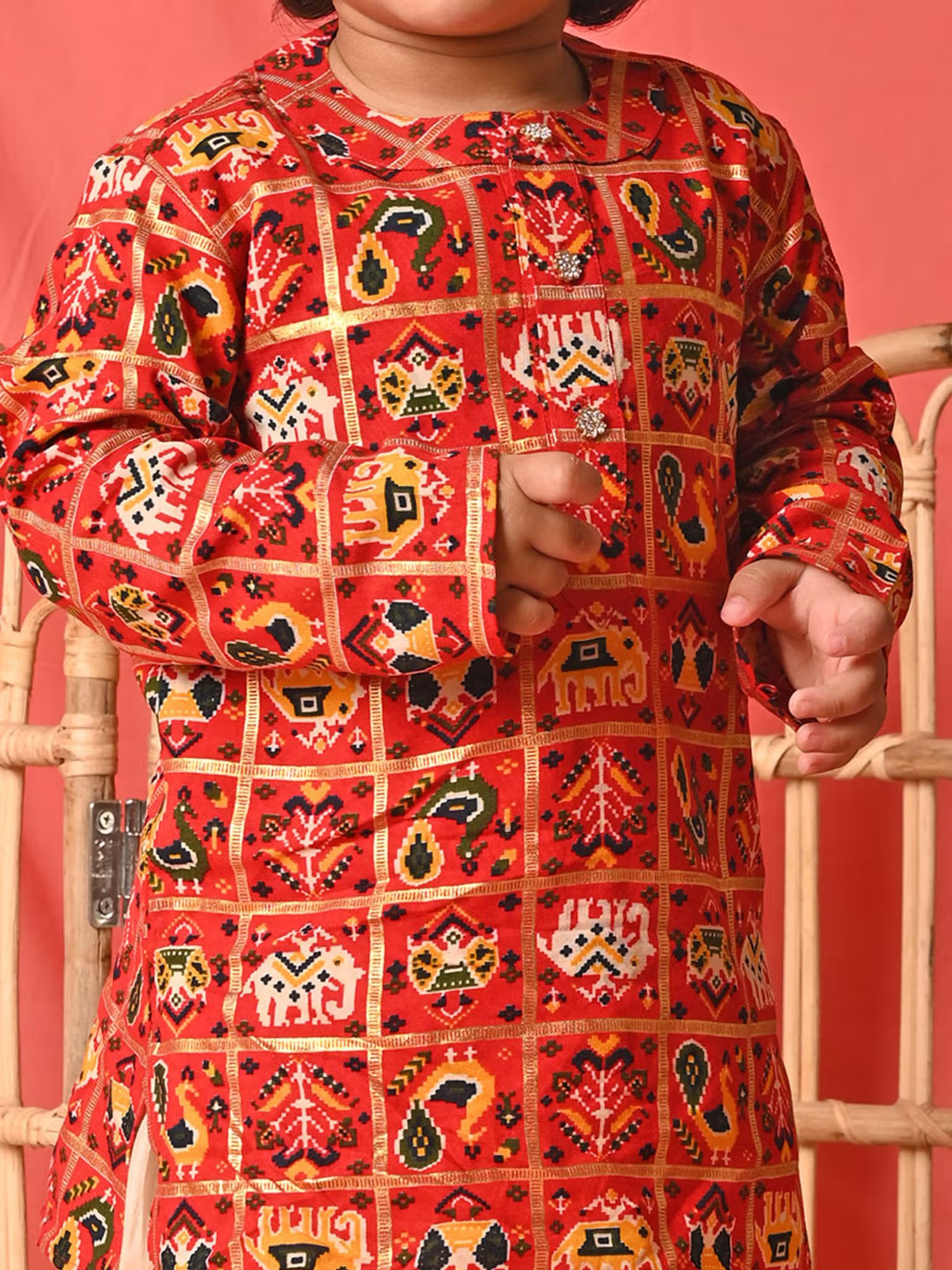 Infant Boys Red Rayon Kurta Patiala (Set of 2)