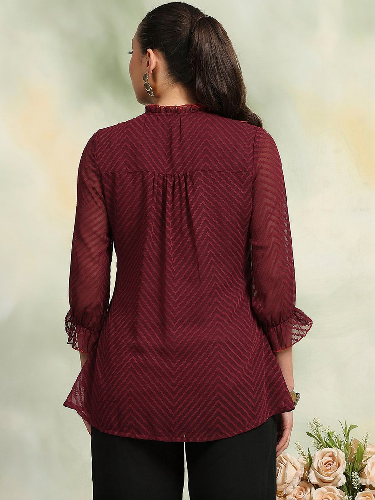 Women’s Maroon Georgette Kurti with Thread Work AROMIE.STORE